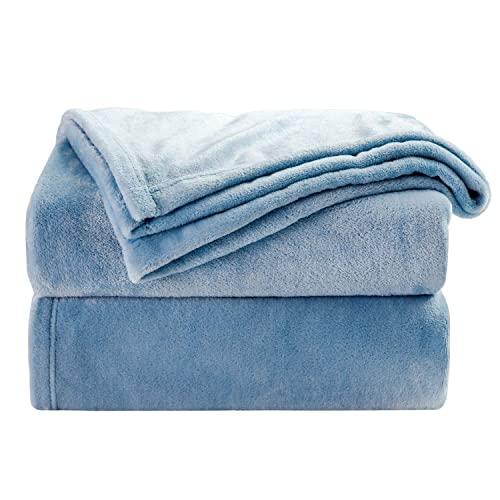 Bedsure Fleece Blanket Twin Size Washed Blue Lightweight Blanket Super Soft Cozy Microfiber Blanket