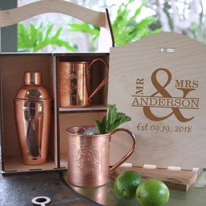 Personalized Moscow Mule mugs and Shaker Box Engraved Moscow Mule Mugs Moscow Mule Cocktail Shaker  Personalized Gift Box,Solid Copper Mugs