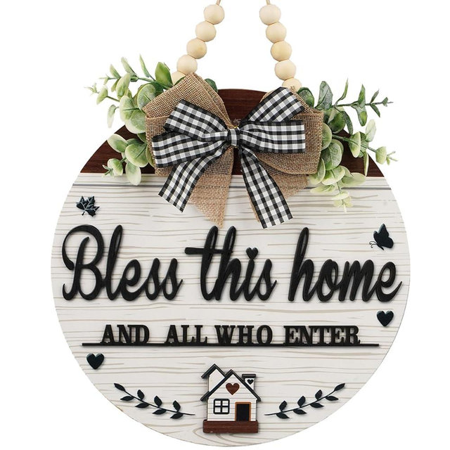 3D Bless This Home And All Who Enter Wooden front Door Signs for Home,Door Decorations Hanging,Christian Home Porch Wall Decor,Jesus Home Decor,Christmas New Home Gift,House Warming Gifts New Home