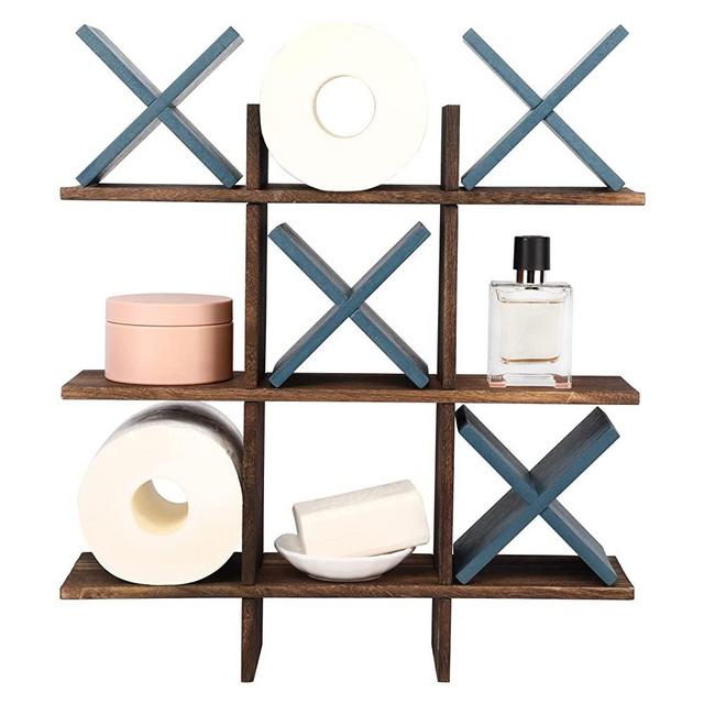 Tic-Tac-Toe Toilet Paper Holder Stand, Rustic Freestanding Toilet Tissue Holder , Wooden Toilet Paper Organizer for Bathroom, Over The Toilet Roll StorageOrganizer Vintage Decor