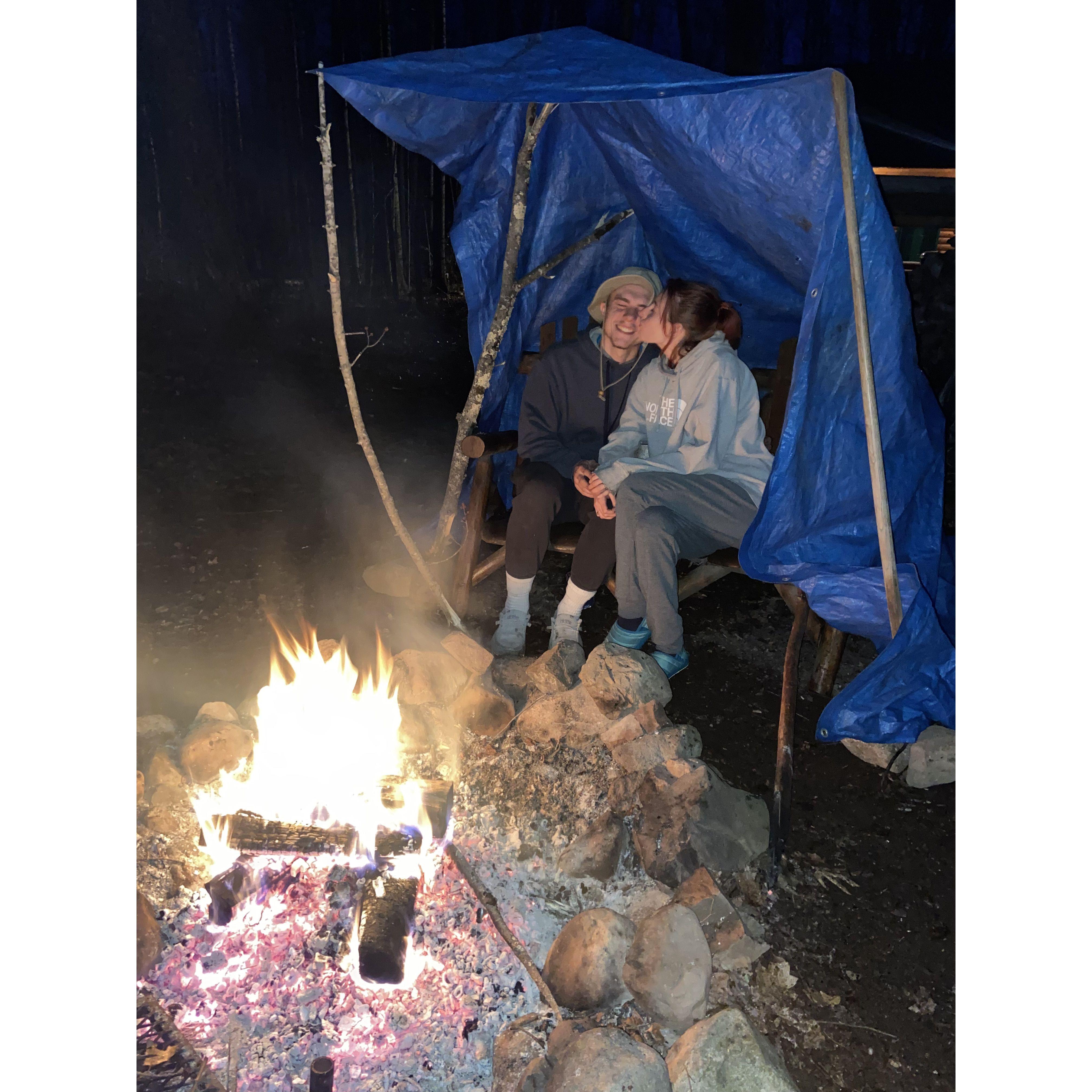 Staying dry in the rain shelter (Ben made) at the Cabin
May 6, 2023