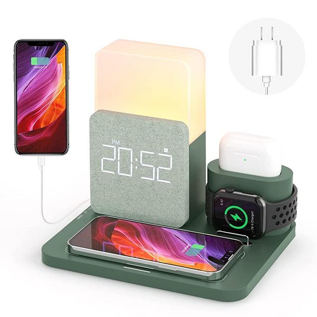 Wireless Charging Station, iPhone 3 in 1 Fast 15W Wireless Charger with Alarm Clock and Night Light, Charging Dock for iPhone 12/13 Pro/13 Mini/13 Pro Max/12 pro, Samsung, AirPods