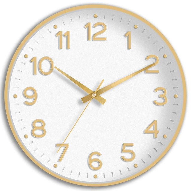 Roymnie Wall Clock 12 Inch Silent Wall Clocks Battery Operated-Modern Non Ticking Analog Clock Decorative for Kitchen Bedroom Office (White Gold)