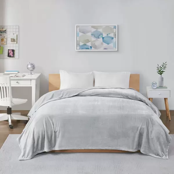 Intelligent Design Microlight Plush Oversized Blanket - Full - Queen - Grey