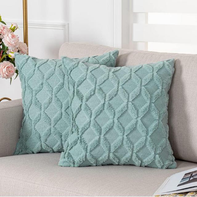 LANANAS Decorative Square Throw Pillow Covers Set Super Soft Luxury Faux Fur Pillow Case Cover for Sofa Living Room 18 x 18 Inch Pack of 2 (18"x 18", Pack of 2, Blue Turquoise)