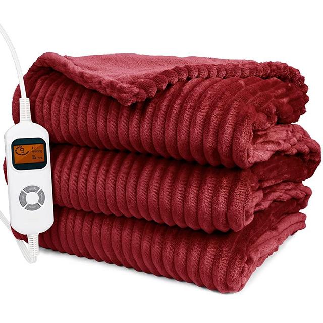 Aukfa Electric Heated Blanket Throw, 72” x 84” Soft Flannel Electric Blanket, 10 Heat Levels & 12 Hours Timer Auto Off, Fast Heating Blanket for Home Office Use, ETL Certified, Machine Washable