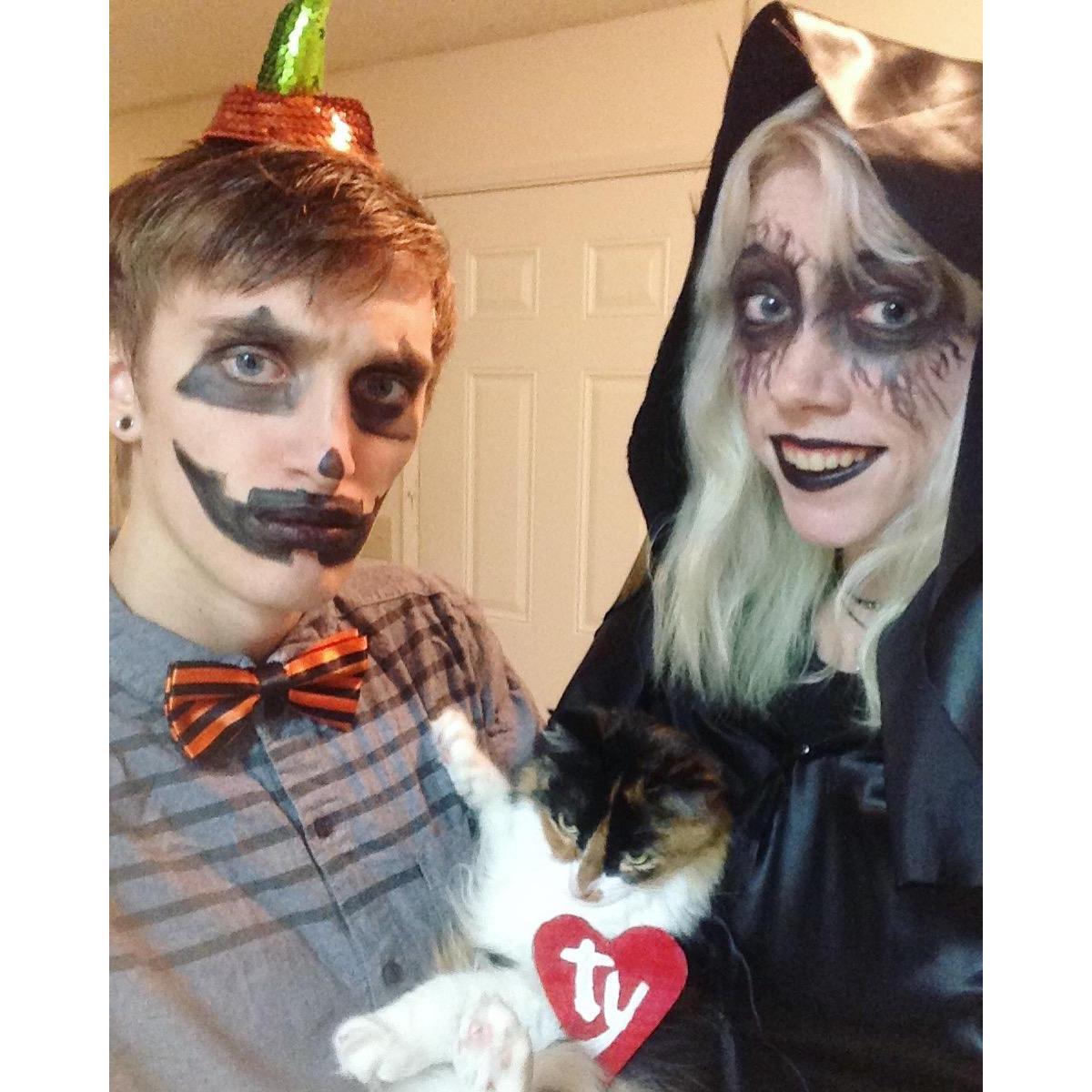 Family Halloween Photo! Madison was the Grimm Reaper, Alex was a Pumpkin, and Purtty was a Beanie Baby!