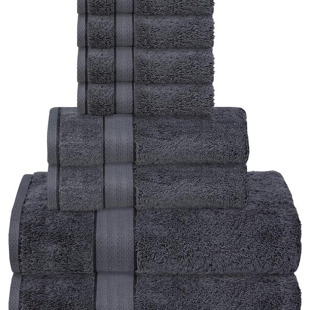 GLAMBURG 700 GSM Premium Cotton 8-Piece Towel Set - 100% Combed Cotton - Luxury Hotel Spa Quality - Durable Ultra Soft Highly Absorbent - Grey
