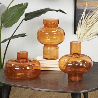 Glass Round Decorative Vase, Set of 3