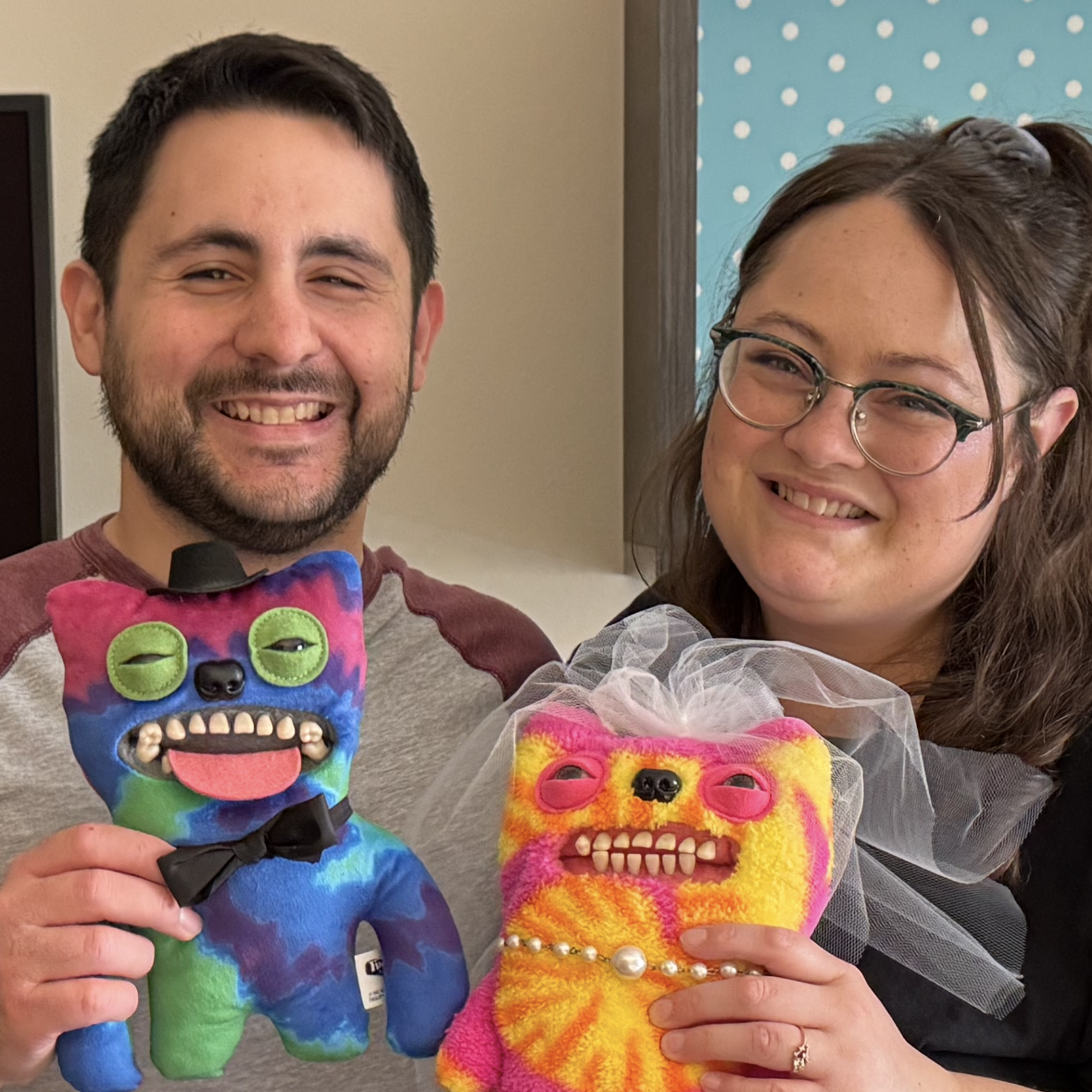 The Happy Couple with their newly adopted Fugglers from Aunt Marsha.