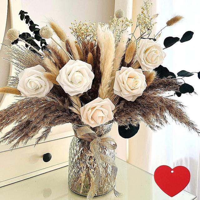 100pcs Artificial Flower Arrangements with Vase, Pampas Grass with Vase Included for Dining Table Centerpiece, Floral Centerpieces Coffee Table Decor, Faux Flowers in Vase, Centro de Mesa