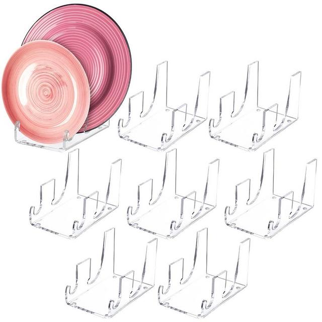 Wenqik 8 Pcs 2 Tier Acrylic China Plate Display Stands Clear Dinnerware Easel Display Stand China Platters Setting Plate Racks for Kitchenware Plates Cabinet Organizer