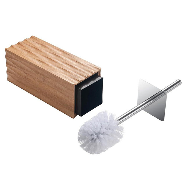 GOBAM Bamboo Toilet Bowl Cleaner with Holder for All Toilet Types, Hidden Stainless Steel Toilet Brush, Bathroom Cleaning Brushes, Toilet Accessories - Natural, with Pattern