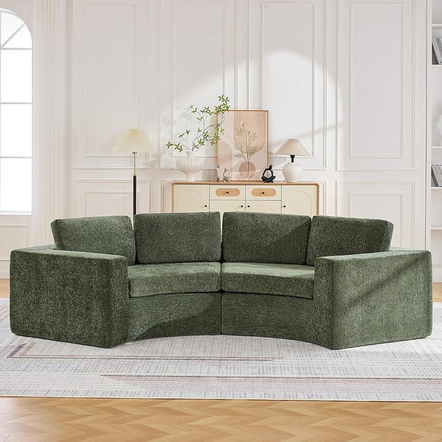 WUTUTUEE 119'' Curved Round Boneless Sofa, Oversized Modular Sectional Sofa with Deep Seat & Arms, Chenille Memory Foam Sofa with Pillows, Upholstered Comfy 4 Seat Couch for Living Room, Green