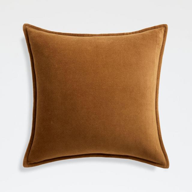 Cognac 20" Washed Cotton Velvet Pillow with Feather-Down Insert
