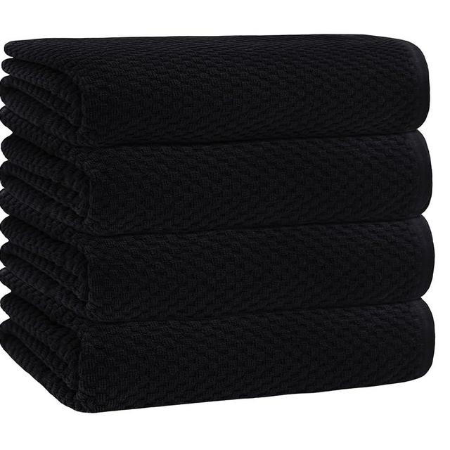 COTTON CRAFT Waffle Bath Towel - Set of 4 Luxury Euro Spa Waffle Weave Towels - 100% Ringspun Cotton Bath Towel - Super Absorbent Quick Dry Bath Towel Set - Oversized 30 inches x 56 inches - Black