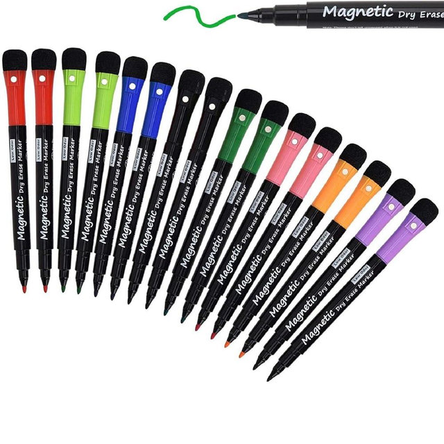 LivDeal 16 Pack Magnetic Dry Erase Markers - Fine Tip (8 Colors) Low Odor Whiteboard Markers for Kids & School, for Whiteboard, Calendar, Refrigerator