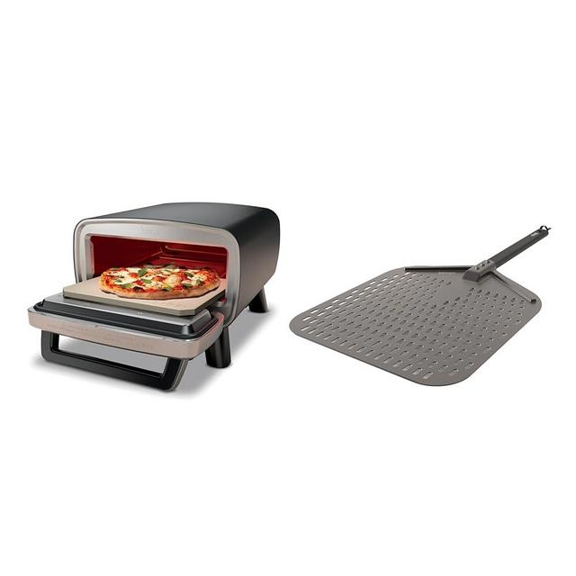 Ninja | Outdoor Pizza Oven with 19.5" Perforated Pizza Peel | Includes 12" Pizza Stone & 12" Bake Pan | 5 Pizza Presets Neapolitan, Thin Crust, New York, Pan & Custom | 700F Max Temp | Electric