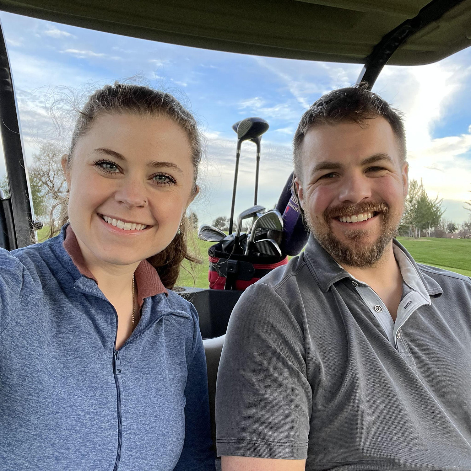 Candace being passenger princess while Legend golfs at the Paso Robles golf club.