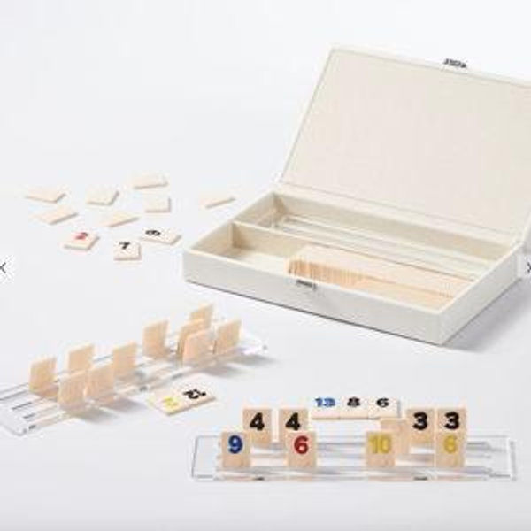 WHITE Raffia Rummy Tile Game Set