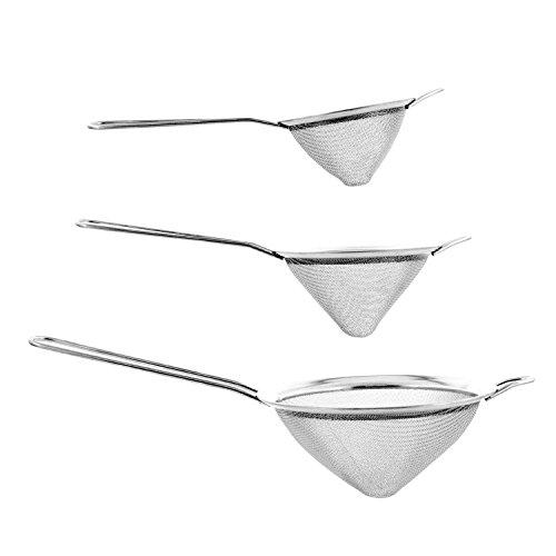 U.S. Kitchen Supply - Set of 3 Premium Quality Extra Fine Twill Mesh Stainless Steel Conical Strainers - 3", 4" and 5.5" Sizes - Chinois to Sift, Strain, Drain and Rinse Vegetables, Pastas & Teas