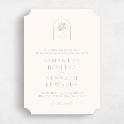 Beige Ticket Wedding Invitation - Mapleton Portrait