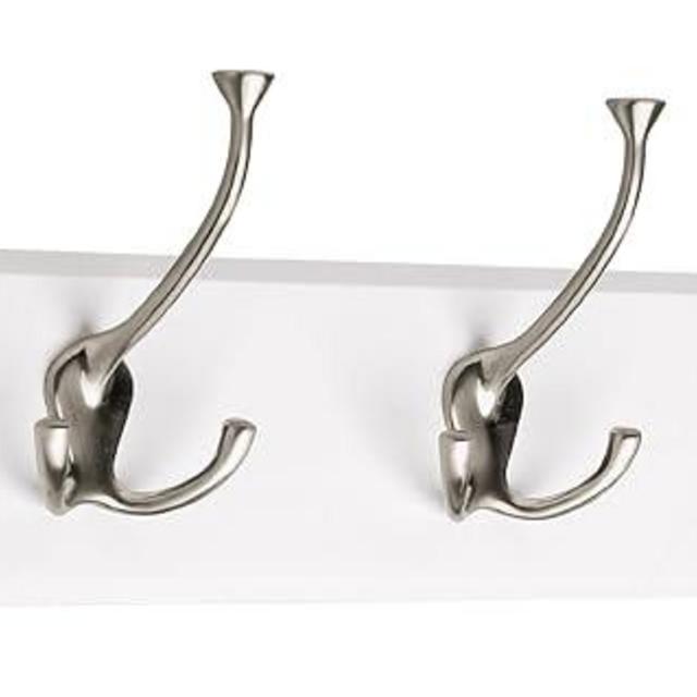 Liberty Hardware 129848 Wall Mounted Coat Rack with 5 Decorative Hooks, 27-Inch, Satin Nickel and White