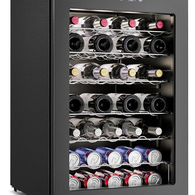 Feelfunn 4.5 Cu.Ft Wine Cooler Refrigerator - 45 Bottle Wine Fridge with Glass Door for Beer Soda Water Drink, Small Wine Cellar Beverage Refrigerator for Bedroom Home Office Bar Dorm, Black