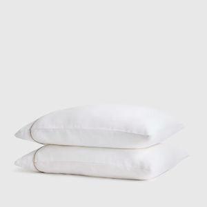 European Linen Piped Pillowcase Set - White/Toffee, Standard