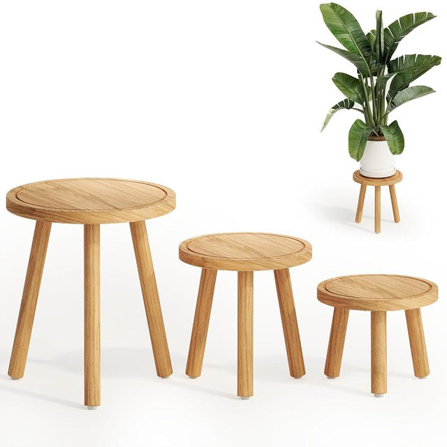 Bamworld Plant Stands Indoor 3 Pack Single Plant Stand for Multiple Plants Corner Plant Stool Wooden Plant Stands for Patio Garden Balcony Living Room Bedroom(Nature)