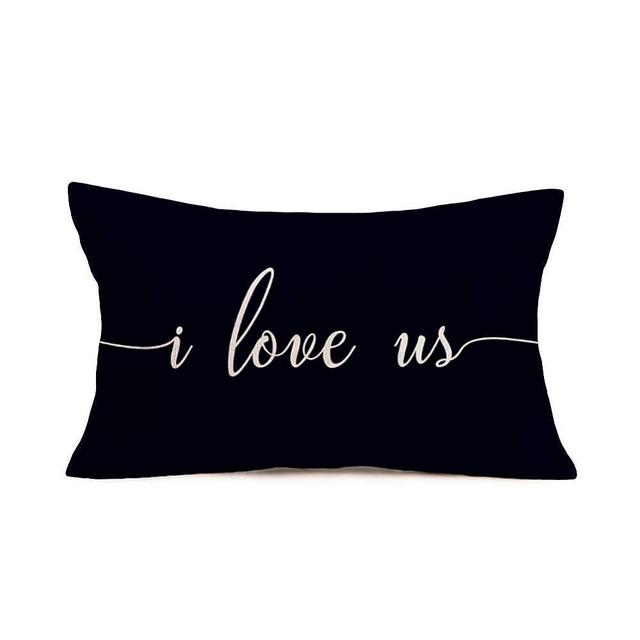 Doitely I Love us Quote Decorative Cushion Cover Pillow Cases Covers Cotton Linen Oblong Throw Pillow Case Couple Wedding Love Gift 12"x20" Black