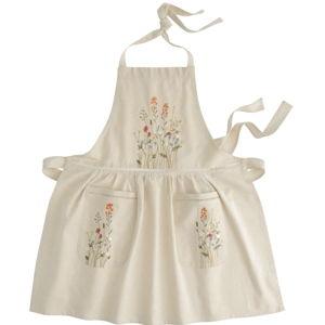 Natural Embroidered Floral Apron with Lace Trim - World Market