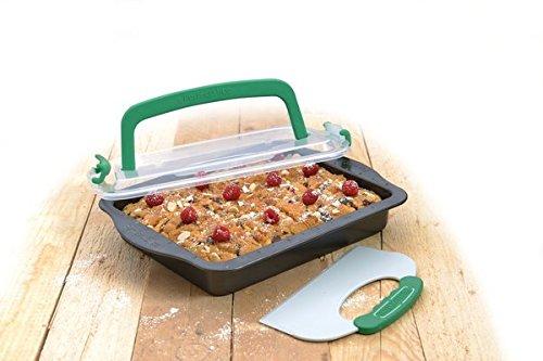 BergHoff Studio - Cake Pan with Slicing Tool and Cover - Rectangular Non-Stick with Easy Portioning System - 36.5x27x5cm
