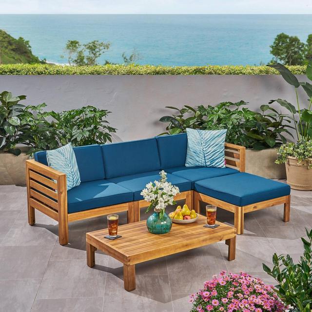 Cambridge 5pc Acacia Wood Sofa Set Teak/Dark Teal- Christopher Knight Home