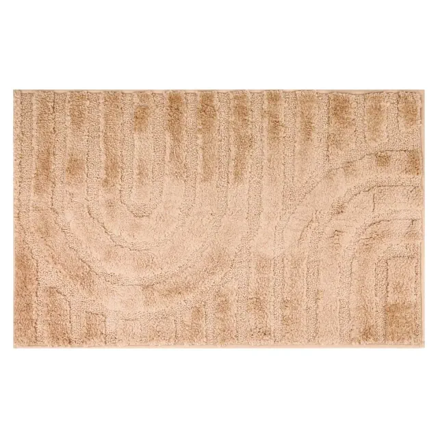 REGALWOVEN Geometry Pattern Soft Shaggy Absorbent Non Slip Shaggy Bath Floor Mat 1 Pc Khaki 20" x 32"