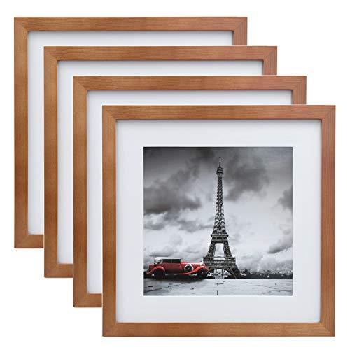 Egofine 11x11 Picture Frames 4 Pack, Display Pictures 8x8 with Mat or 11x11 Without Mat Made of Solid Wood for Table Top Display and Wall Mounting Photo Frame, Light Brown