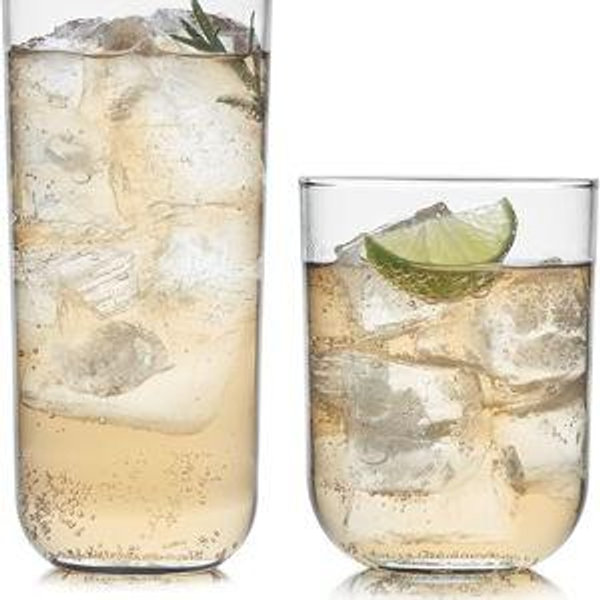 Libbey Polaris Tumbler and Rocks Glass Set, Elegant Drinkware Glasses Set, Lead-Free Tall Drinking Glasses with Modern Clean Lines, Dishwasher Safe Drinking Glasses Set of 16, Axis