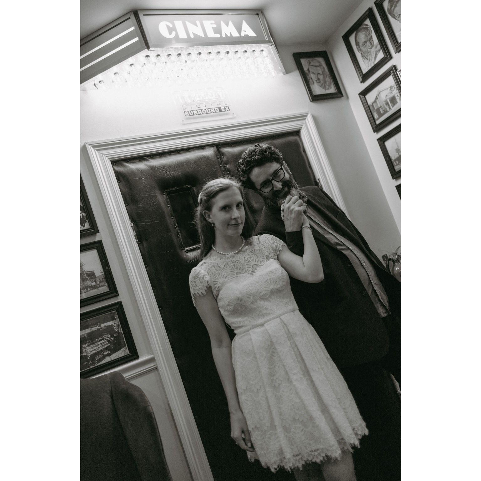 Engagement photo shoot at the historic Prytania Theatre in Uptown New Orleans.