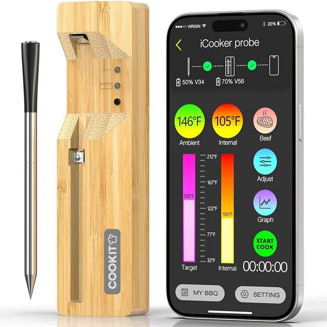 Smart Wireless Meat Thermometer - 500ft Long Range, IPX7 Waterproof Bluetooth 5.3 Digital Kitchen Food Thermometer with APP Control for BBQ, Oven, Grill, Smoker, Rotisserie, Air Fryer