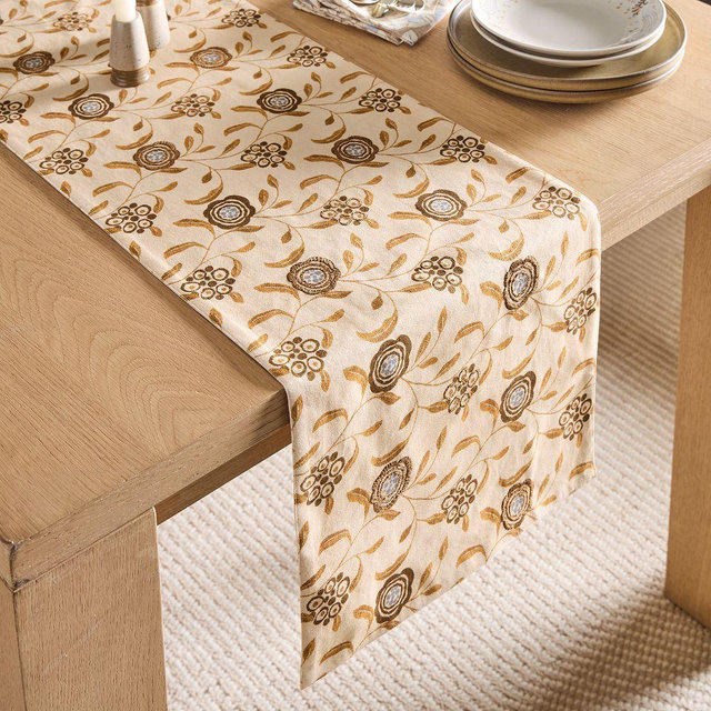 Floral Vine Table Runner, Straw