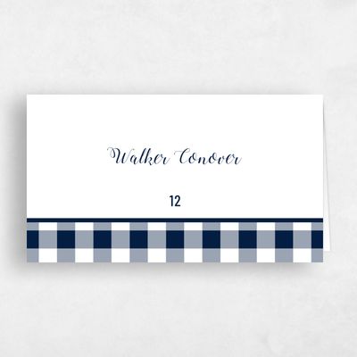 Blue Bordered Wedding Place Card - August