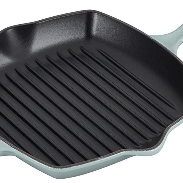 Le Creuset Cast Iron Signature Square Skillet Grill, 10.25", Sea Salt