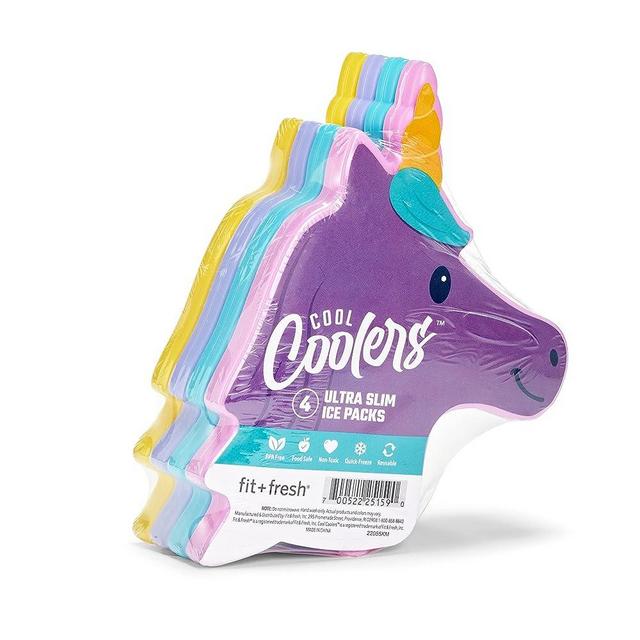 Cool Coolers by Fit + Fresh, Shaped Slim Ice Packs, Colorful & Reusable, Lunch Box, Insulated Lunch Bag, Bento Box, & More, 4PK, Unicorn
