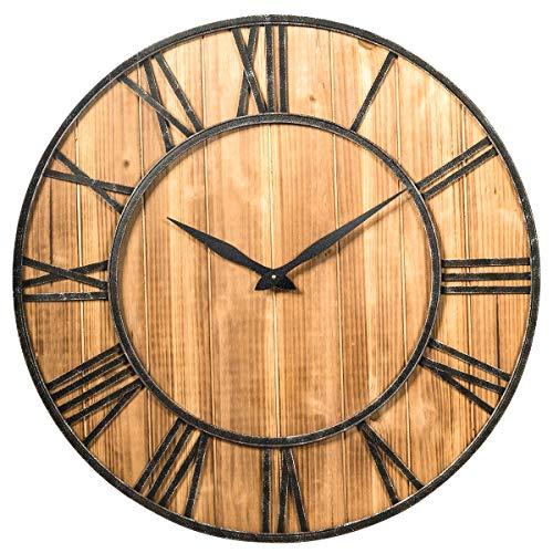 Tangkula 30 Inch Round Wall Clock, Wall Clock with Roman Numerals, Decorative Wooden Wall Clock, Come with AA Battery, Rustic Wall Clock Hanging for Home Offiice (Bronze+Brown)