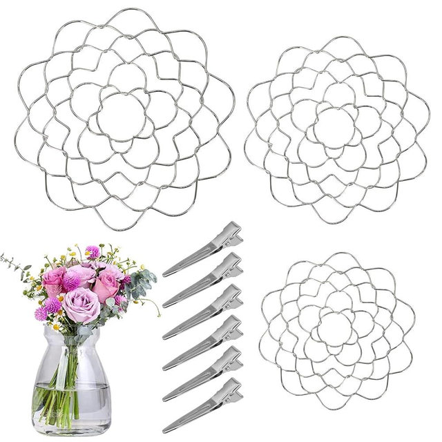 Wulitaotao Flower Arrangement Holder, 3PCS Stainless Steel Flower Arranger, Wire Frog Insert for Vase Stems Bouquets Plant Fixation DIY Floral Arranging Supplies (Silver)