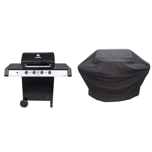 Char-Broil Performance Series Amplifire Infrared Technology 4-Burner Cart Propane Gas Stainless Steel Grill - 463330521 and Char-Broil 4965580P04 Performance Grill Cover, 3-4 Burner: Large, black
