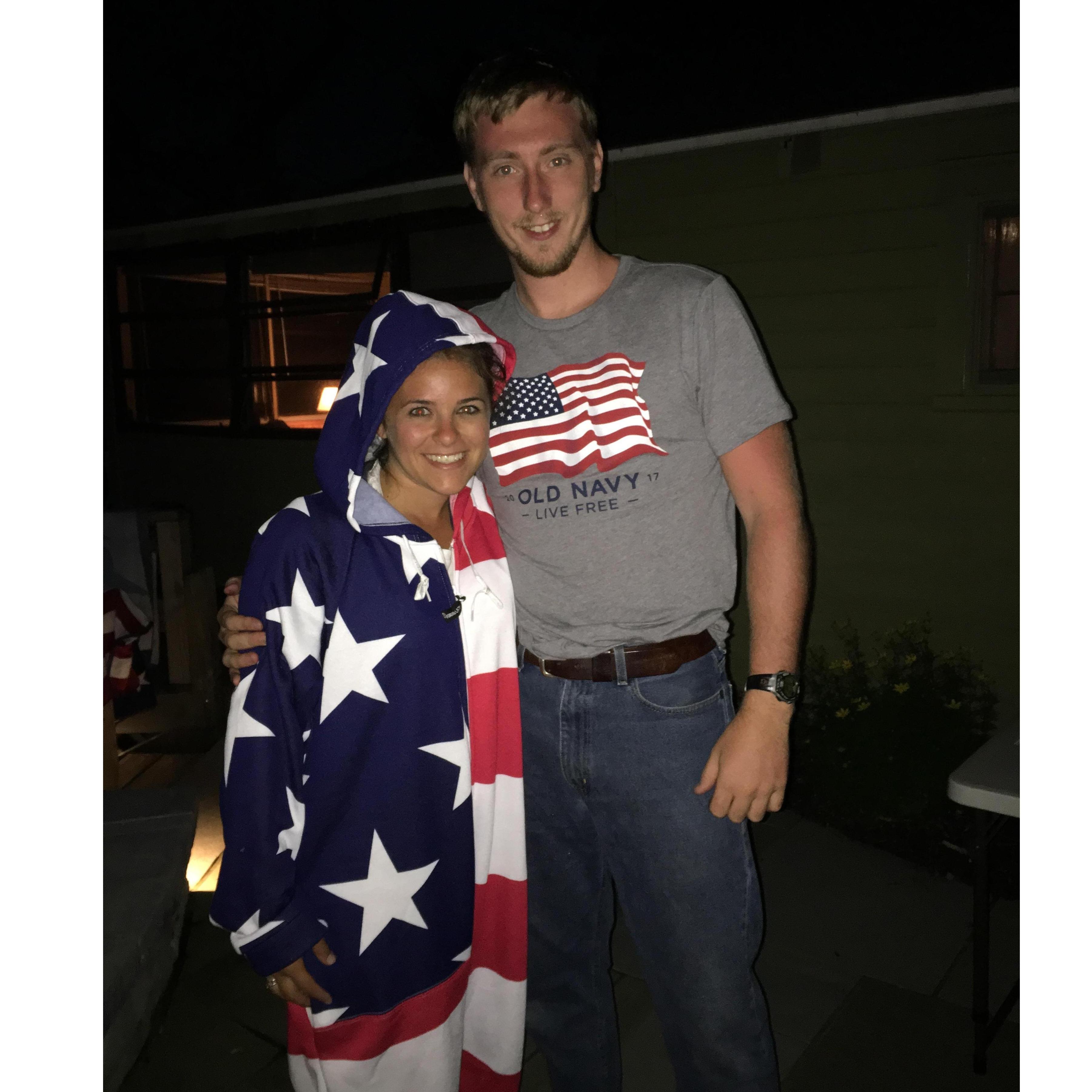 Ernest surprised Katelyn on July 4th in 2017 with an American Onesie!