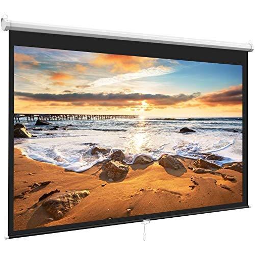 Projector Screen 100 Inch 16:9 - Auto-Locking Portable Projection Screen for 4K 3D 1080P HD - Manual Projector Screen Pull Down for Indoor Outdoor Home Theater Office Movies by PERLESMITH