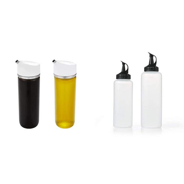 OXO 11289100 Good Grips Precision Pour Glass Oil & Vinegar Dispenser Set, 12 oz,Clear,2 Piece Oil & Vinegar Set & Good Grips Chef's Squeeze Bottle Set