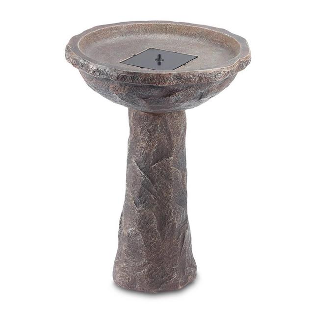 Smart Soloar Fiber-Reinforced Concrete Bedrock Solar Birdbath - Brown